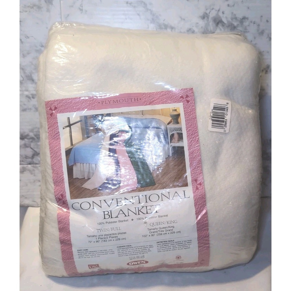 NIP Vintage 80s OWEN Conventional Blanket Bone White Polyester Queen/King